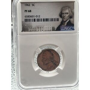 1962 Jefferson Nickel 5c PF68 NGC Portrait Label